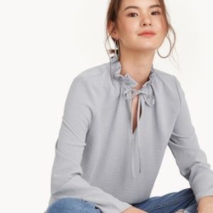 Pomelo | Frill High Neck Keyhole Blouse - Gray
